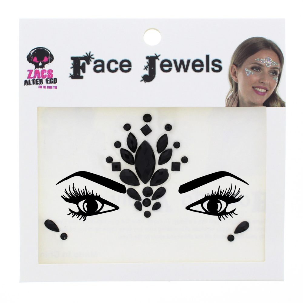 Zac's Alter Ego - Style D Jet Stone Face Jewel Diamond Sticker - Black